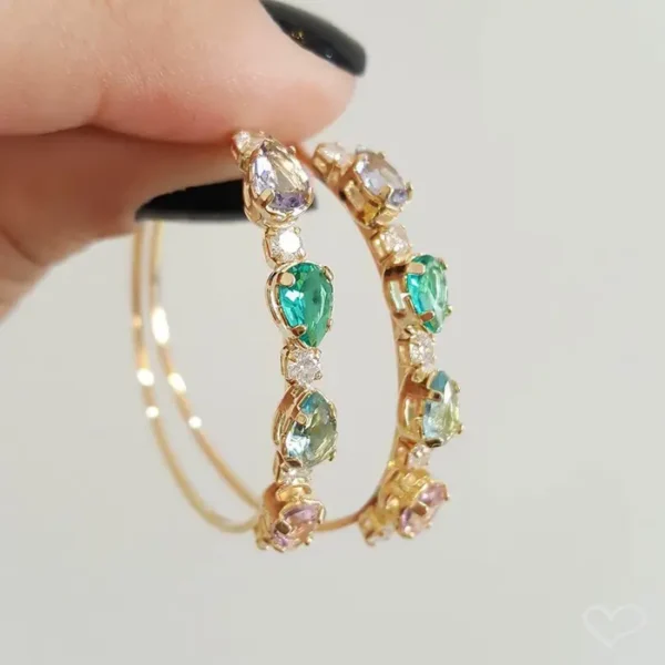 Argola Zircônias Coloridas Folheado a Ouro 18k