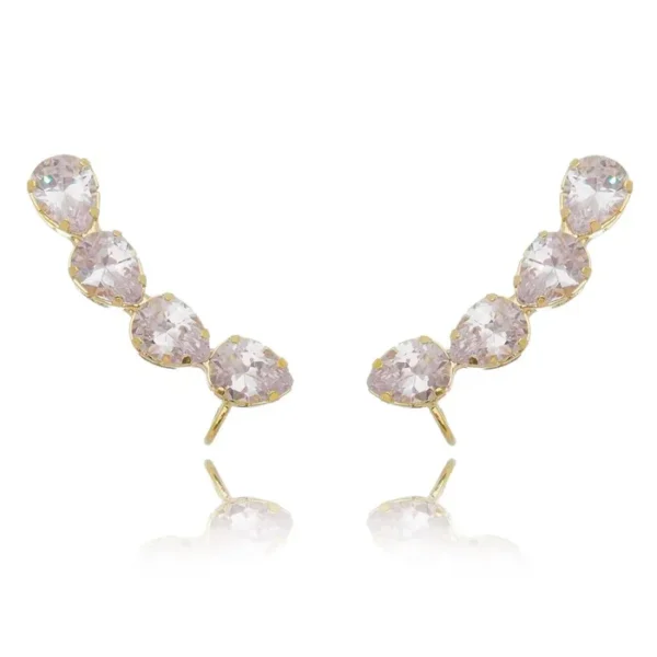 Brinco Ear Cuff Mary Gotas Zircônias Cristal Folheado a Ouro 18k
