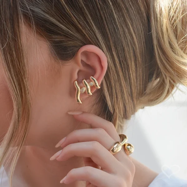 Brinco Ear Cuff Mel Zircônias Folheado a Ouro 18k