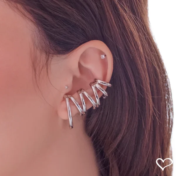 Brinco Julie Ear Cuff Folheado em Ródio Branco