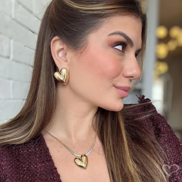 Colar Cecília Malha Coração Folheado a Ouro 18k