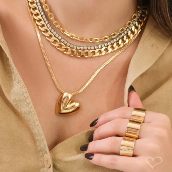 Colar Cecília Malha Coração Folheado a Ouro 18k