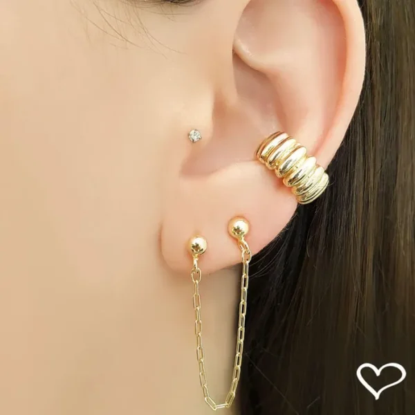 Brinco Ear Line Carla Bolinha Folheado a Ouro 18k