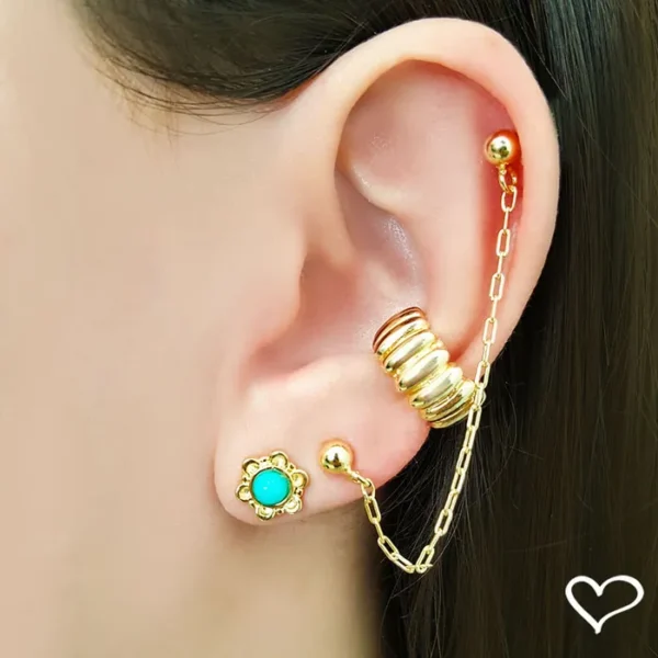 Brinco Ear Line Carla Bolinha Folheado a Ouro 18k