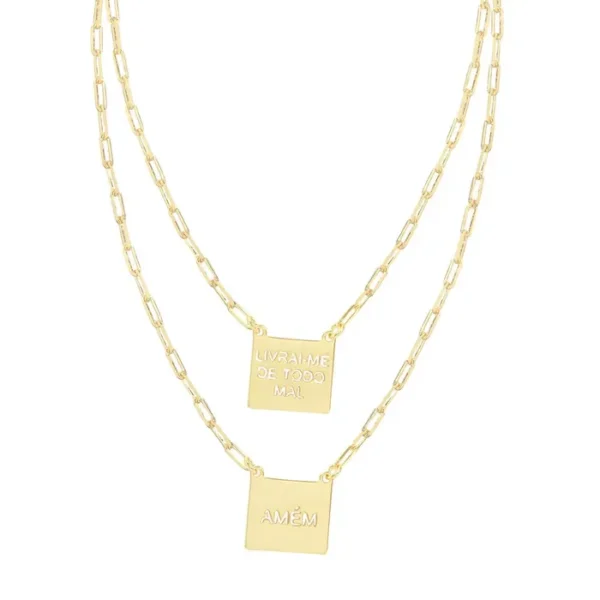 Escapulário Feminino Livrai-me do Mal Folheado a Ouro 18k