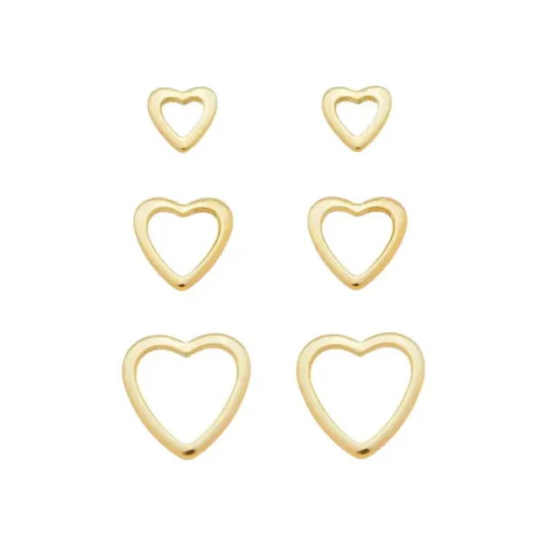 Trio de Brincos de Coração Maia Folheado a Ouro 18k