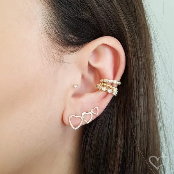 Trio de Brincos de Coração Maia Folheado a Ouro 18k