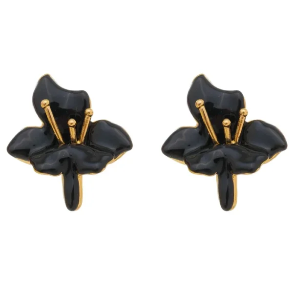 Brinco de Flor Orquídea Preto e Dourado