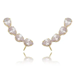 Brinco Ear Cuff Mary Gotas Zircônias Cristal Folheado a Ouro 18k