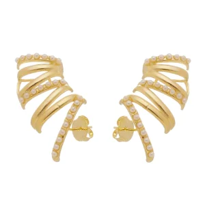 Brinco Ear Cuff Cris Pérolas Folheado a Ouro 18k