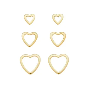 Trio de Brincos de Coração Maia Folheado a Ouro 18k